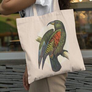 Kea Vintage Parrot Print Graphic Canvas Tote Bag